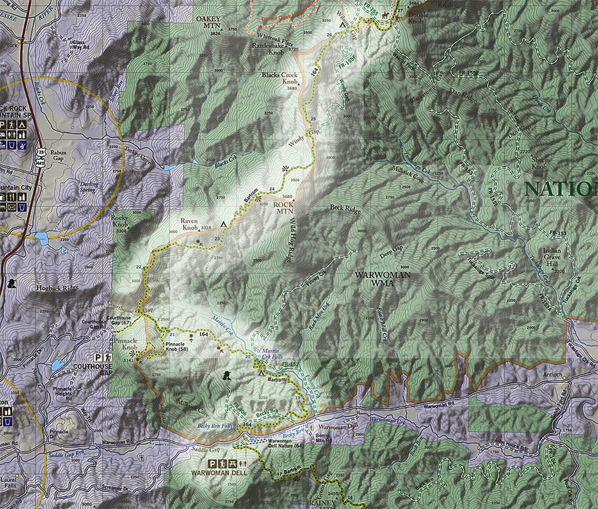 Map excerpt of the Bartram Trail Section 3: Warwoman Dell to Wilson Gap